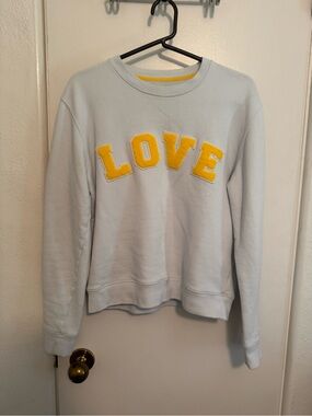 Tory Sport White Crewneck Sweatshirt with Yellow LOVE Appliqué
